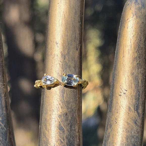 Topaz Natural Gemstone Sterling & Gold Ring Sz7 Adjustable - Picture 1 of 12